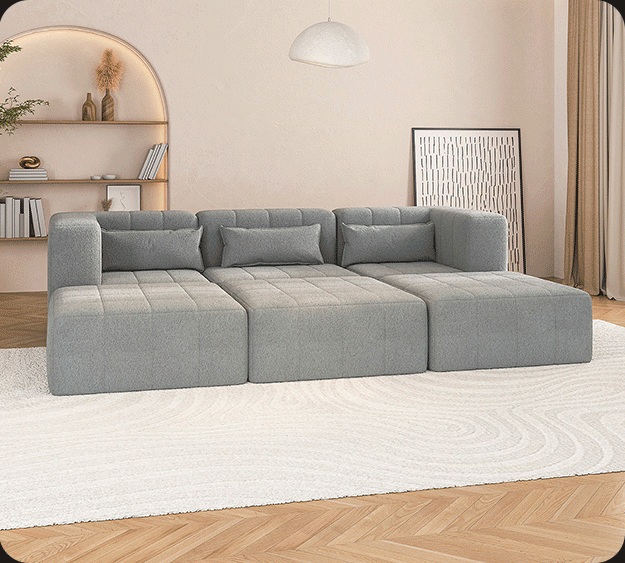 Sofá modular cinza em sala contemporânea